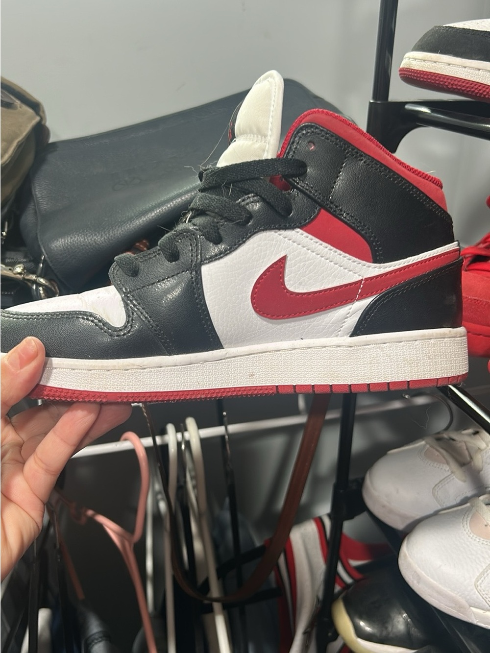 Jordan 1 mid gym red black and white